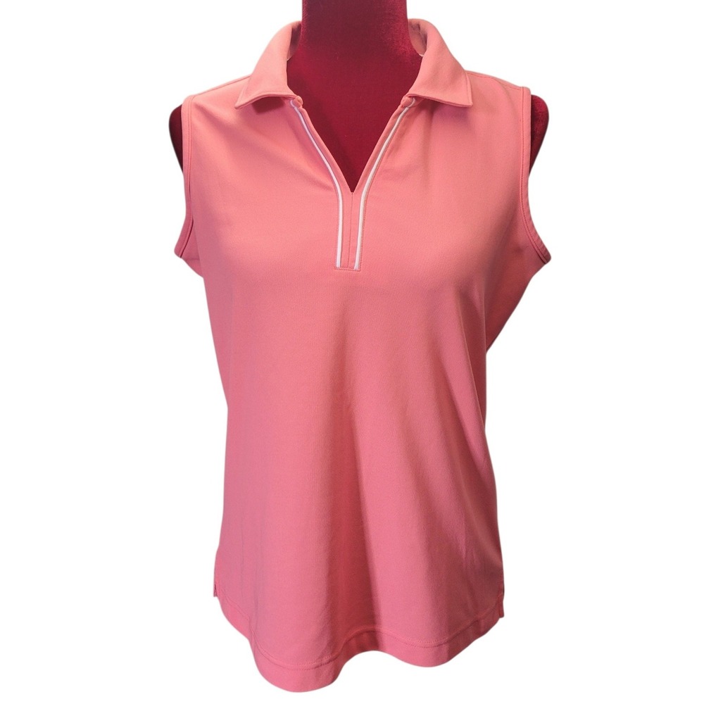 Pebble Beach Dry-Luxe Performance Sleeveless Polo Gullf Top Coral Sz Lg C730